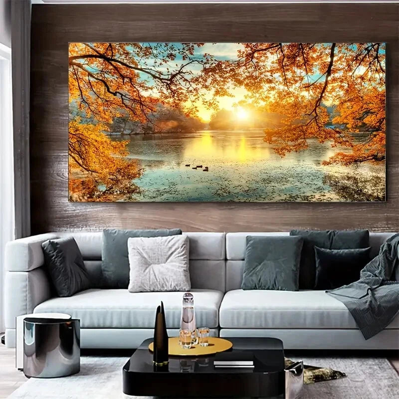 Rustic Sunset Scenery wall canvas office home room framed 120x60cm - Bella Home Decor