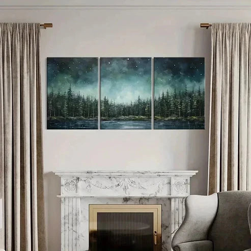 3pcs Starry Night Forest Mystical Landscape Wall Art Canvas Unframed - High Quality Print 100% Australian Made Wall Canvas
