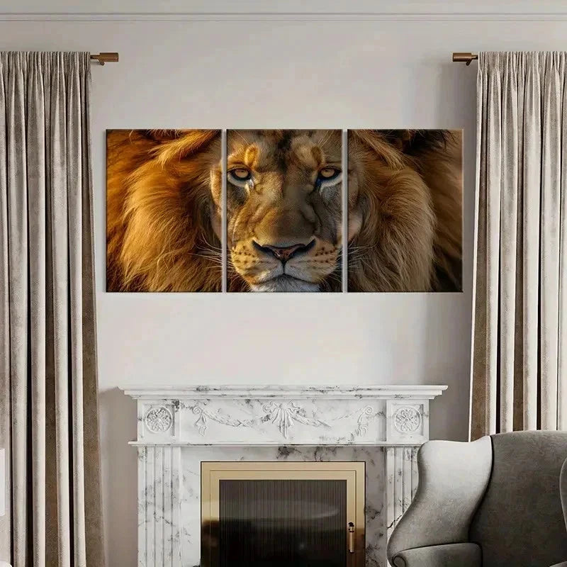 3pcs Modern Lion with Mane Decoration Wall Art Set Canvas Framed 50x70cm - High Quality Print 100% Australian Made Wall Canvas Ready to Hang