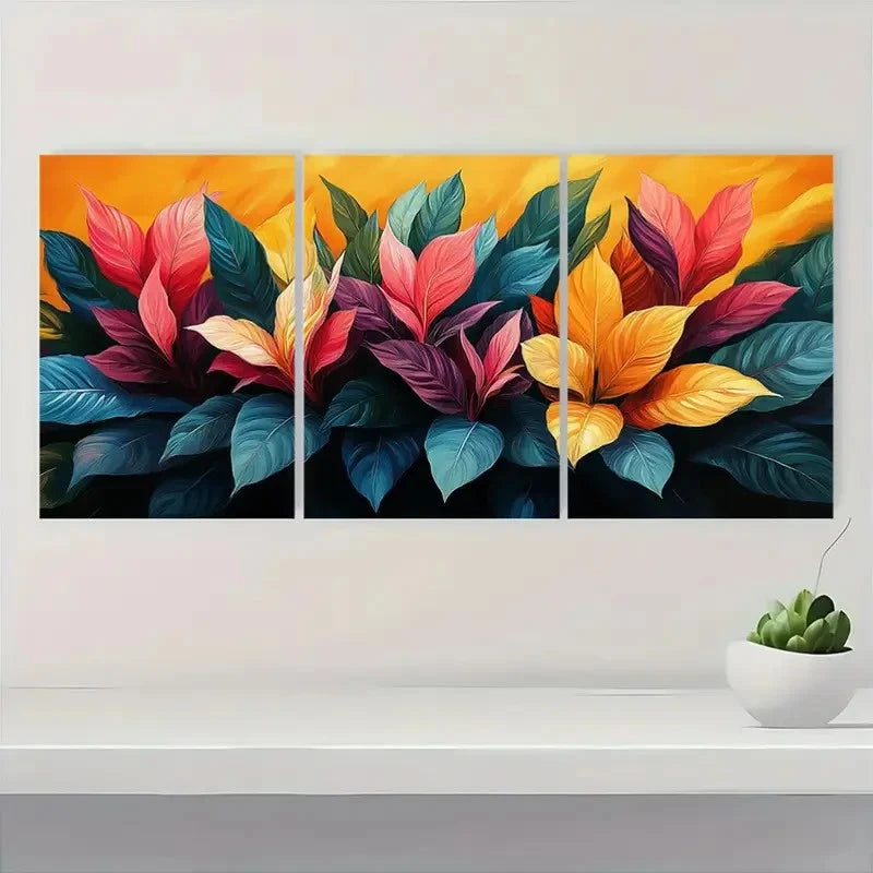 3pcs Colorful Floral Design for Home HF Wall Art Canvas Framed Wall Art Set Canvas Framed 50x70cm - High Quality Print 100% Australian Made Wall Canvas Ready to Hang - Bella Home Decor