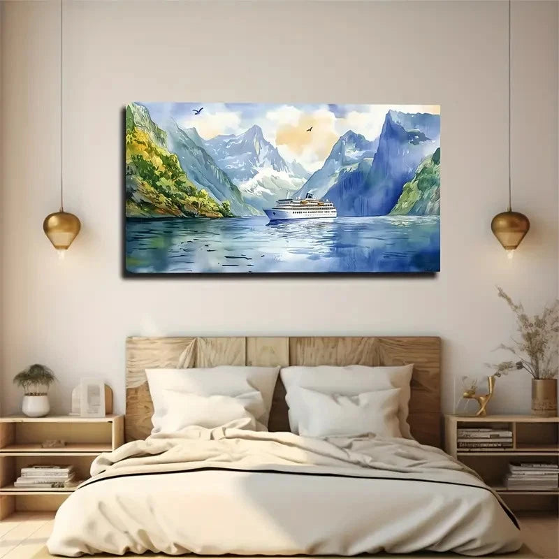 Mountain Lake Scene Sunset Wall Art Canvas Office Home Room Framed 120x60cm