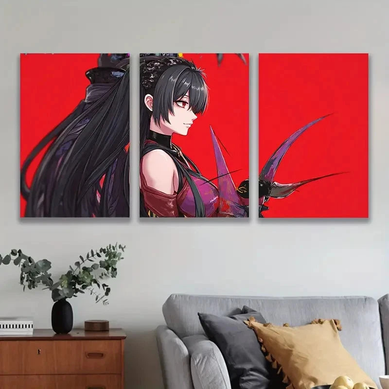3pcs Woman With Long Black Hair Wall Art Set Canvas Framed 50x70cm - High Quality Print 100% Australian Made Wall Canvas Ready to Hang