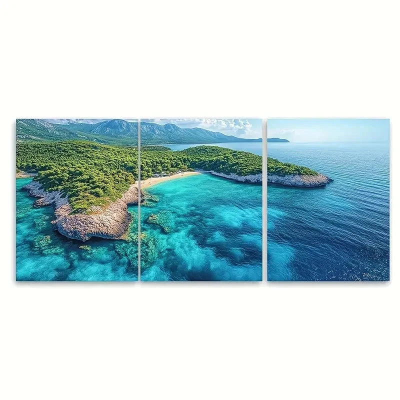 3pcs Turquoise Water Aerial View ER Wall Art Set Canvas Framed 40x60cm - High Quality Print 100% Australian Made Wall Canvas Ready to Hang