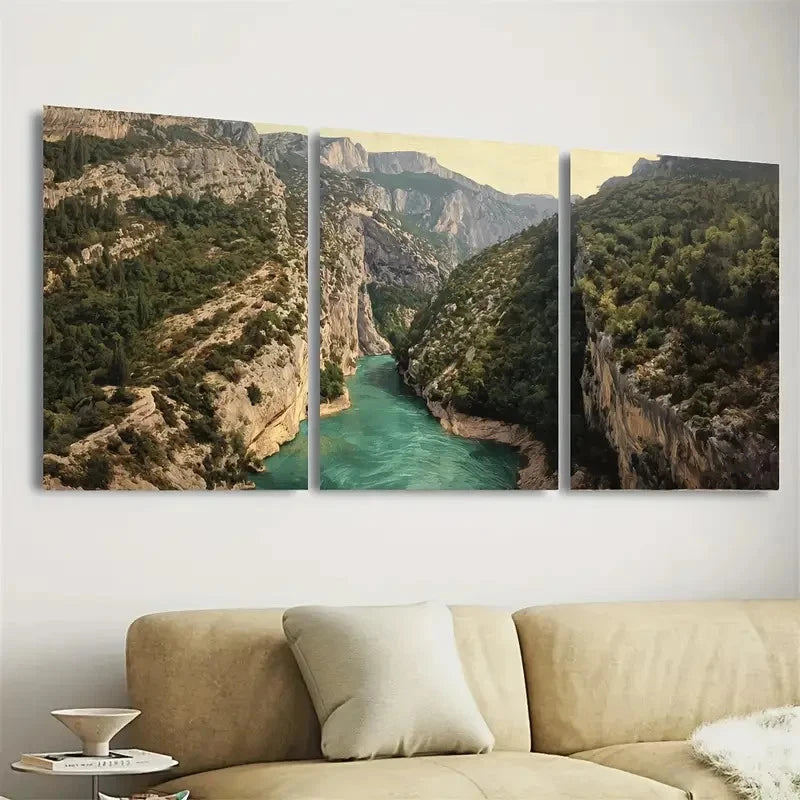 3pcs Gorge France Vintage Travel Wall Art Set Canvas Framed 40x60cm - High Quality Print 100% Australian Made Wall Canvas Ready to Hang - Bella Home Decor