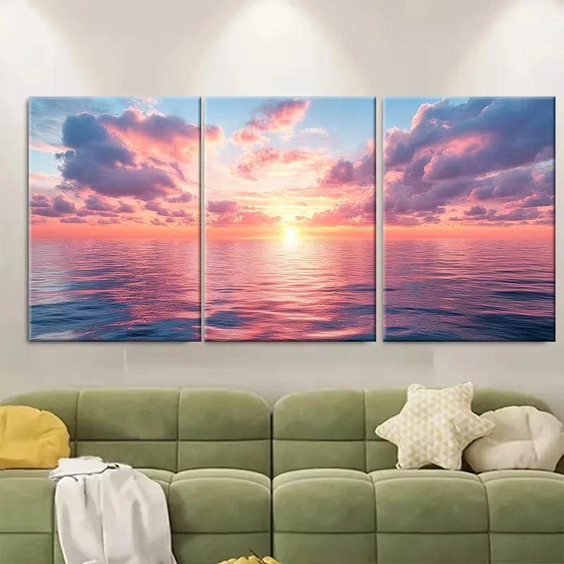 3pcs Sunrise Over Tranquil Seascape Metal Print Ready to Hang Art