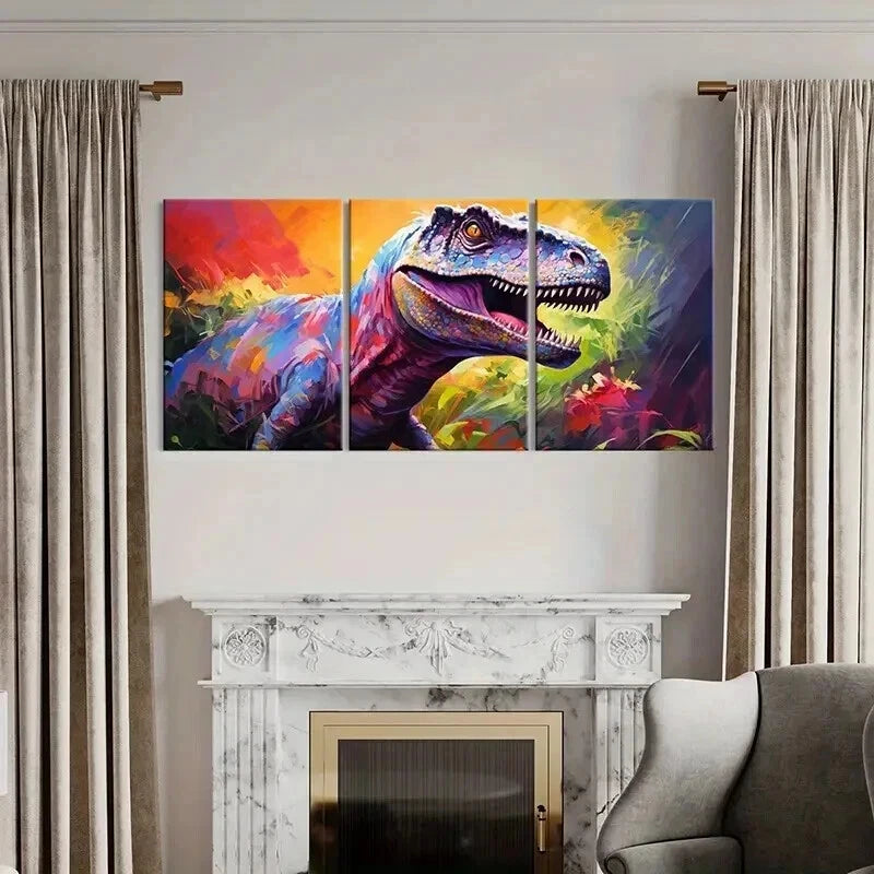 3pcs Vibrant T-Rex Painting Dinosaur Wall Art Set Canvas Framed 50x70cm - High Quality Print 100% Australian Made Wall Canvas Ready to Hang - Bella Home Decor