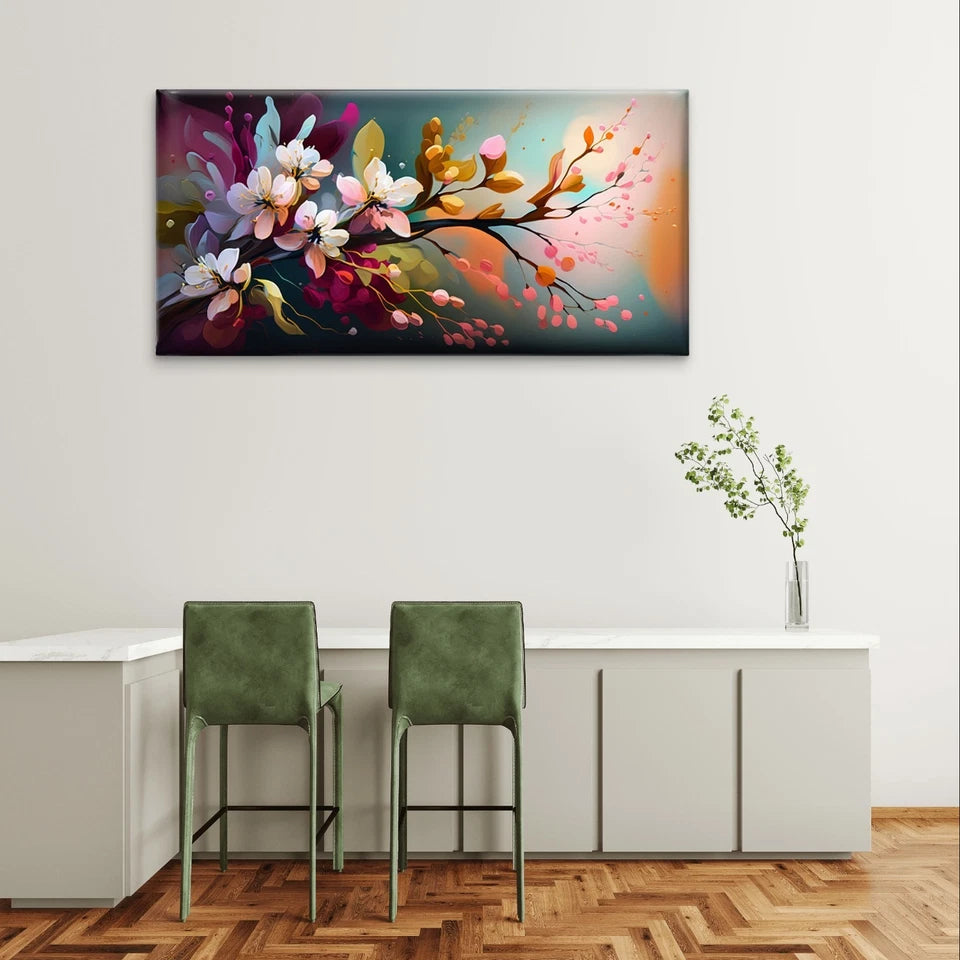 Modern Abstract Floral Branch Wall Art Canvas Office Home Framed 120x60cm