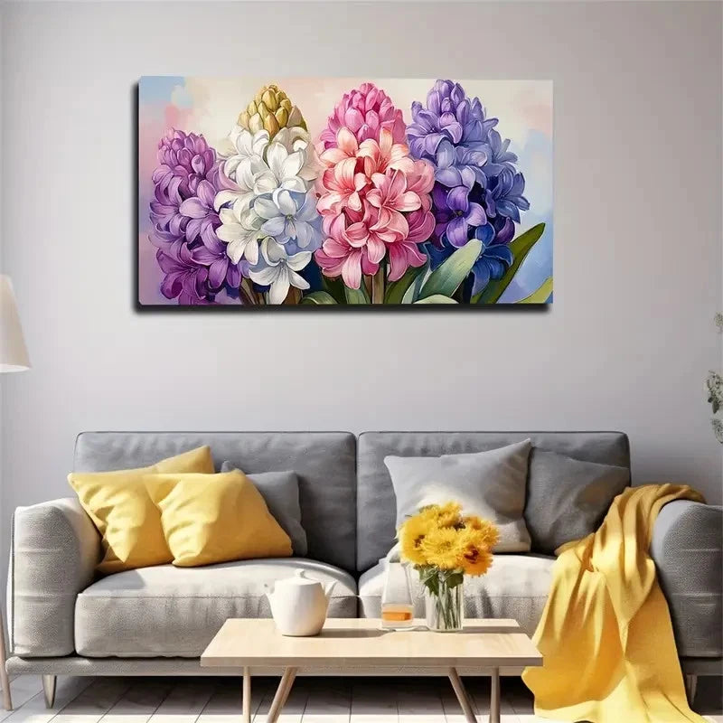 Vibrant Lilac Flowers Modern Wall Art Canvas Office Home Room Framed 120x60cm
