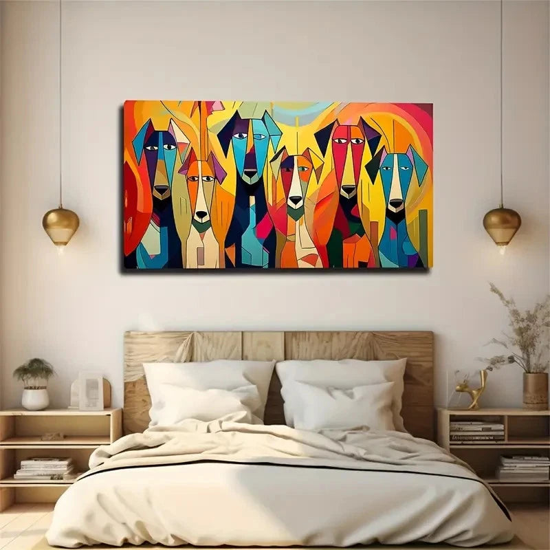 Vibrant Abstract Dog Wall Art Canvas Office Home Room Framed 120x60cm