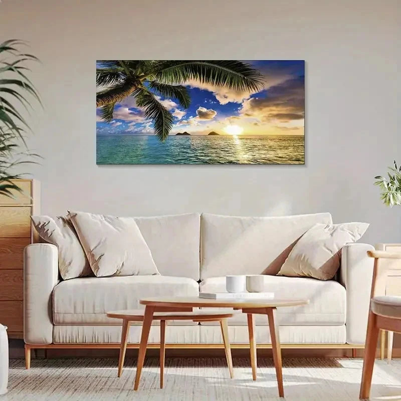 Summer Waves & Palm Beach Wall Art Canvas Office Home Room Framed 120x60cm