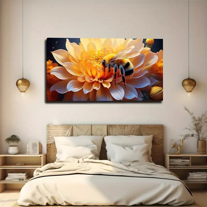 Bees And Flowers Bohemian Wall Art Canvas Office Home Room Framed 120x60cm