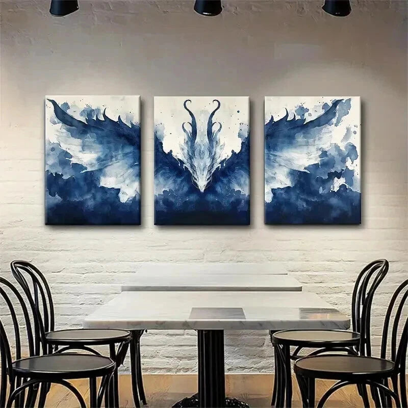 3pcs Fierce Dragon Fantasy Abstract Perfect Wall Art Set Canvas Framed 50x70cm - High Quality Print 100% Australian Made Wall Canvas Ready to Hang