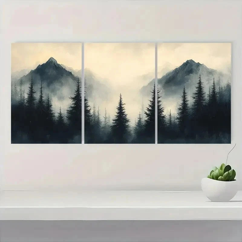 3pcs Misty Forest and Silhouette Trees rt Wall Art Set Canvas Framed 40x60cm - High Quality Print 100% Australian Made Wall Canvas Ready to Hang