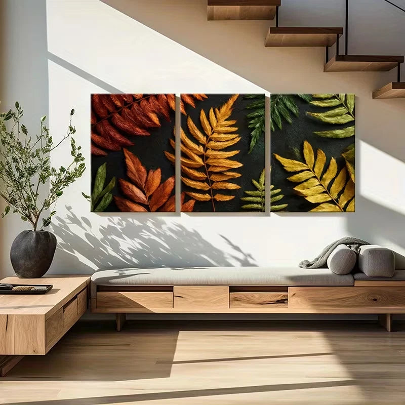 3pcs Autumn Leaves Botanical Warm Seasonal Wall Art Set Canvas Framed 60x90cm - High Quality Print 100% Australian Made Wall Canvas Ready to Hang - Bella Home Decor