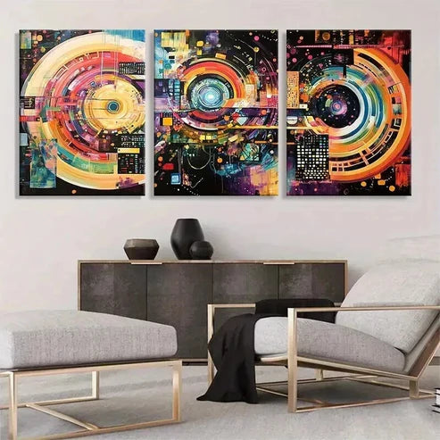 3pcs Futuristic Digital Abstract Tech Perfect Art Set Canvas Unframed - High Quality Print 100% Australian Made Wall Canvas - Bella Home Decor
