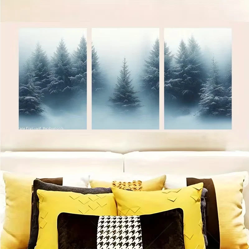 3pcs Snowy Pine Trees in Winter Forest Nature Wall Art Set Canvas Framed 40x60cm - High Quality Print 100% Australian Made Wall Canvas Ready to Hang