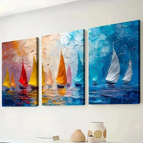 3pcs Modern Abstract Sailing Landscape Perfect Wall Art Canvas Unframed – High Quality Print 100% Australian Made Wall Canvas