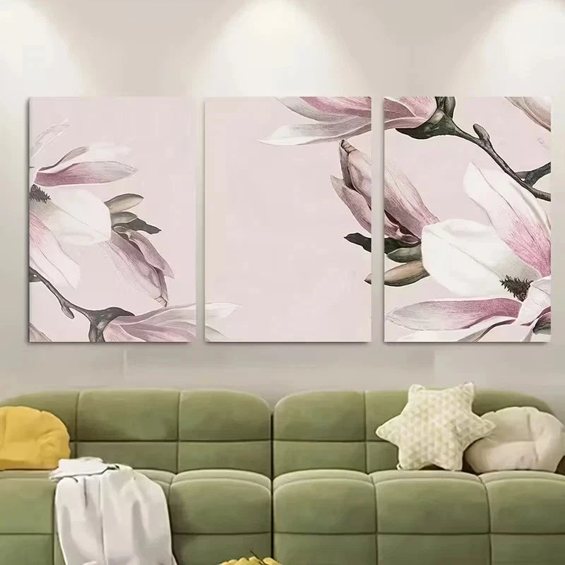 3pcs Light Pink Magnolia Blossom Wall Art Set Canvas Framed 60x90cm - High Quality Print 100% Australian Made Wall Canvas Ready to Hang