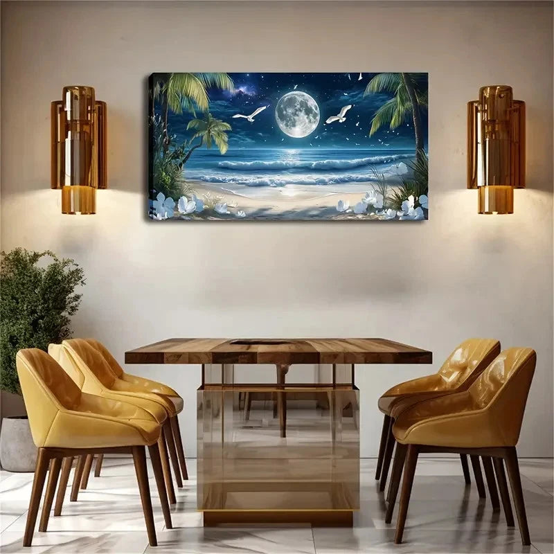 White Flowers Scattered Beach Wall Art Canvas Office Home Room Framed 120x60cm