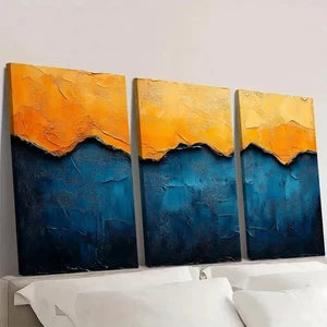 3pcs Blue Textured Abstract Painting YY Wall Art Set Canvas Unframed - High Quality Print 100% Australian Made Wall Canvas
