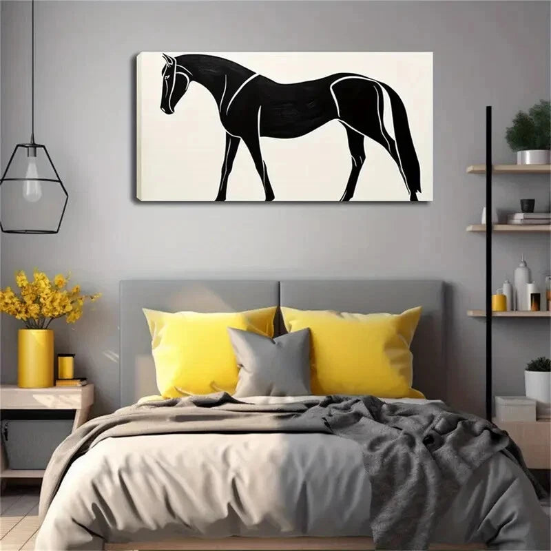 Modern Black and White Horse Wall Art Canvas Office Home Room Framed 120x60cm - Bella Home Decor