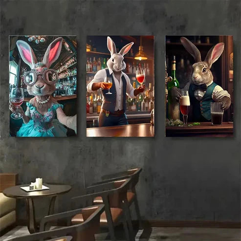 3pcs Rabbit Bartender Contemporary Wall Art Canvas Unframed – High Quality Print 100% Australian Made Wall Canvas