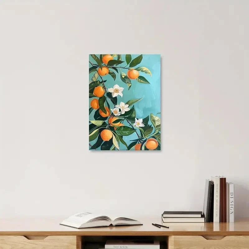Beautiful Orange Blossoms Vibrant Botanical Painting 40x60cm Metal Print Ready to Hang