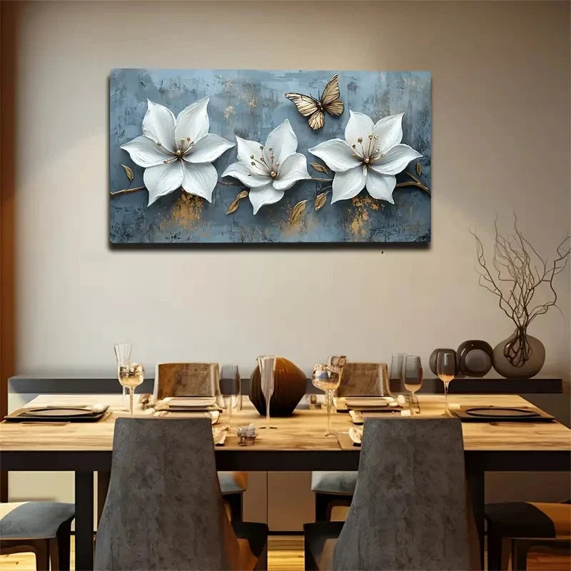 Golden Leaf Branches & White Li Wall Art Canvas Office Home Room Framed 120x60cm