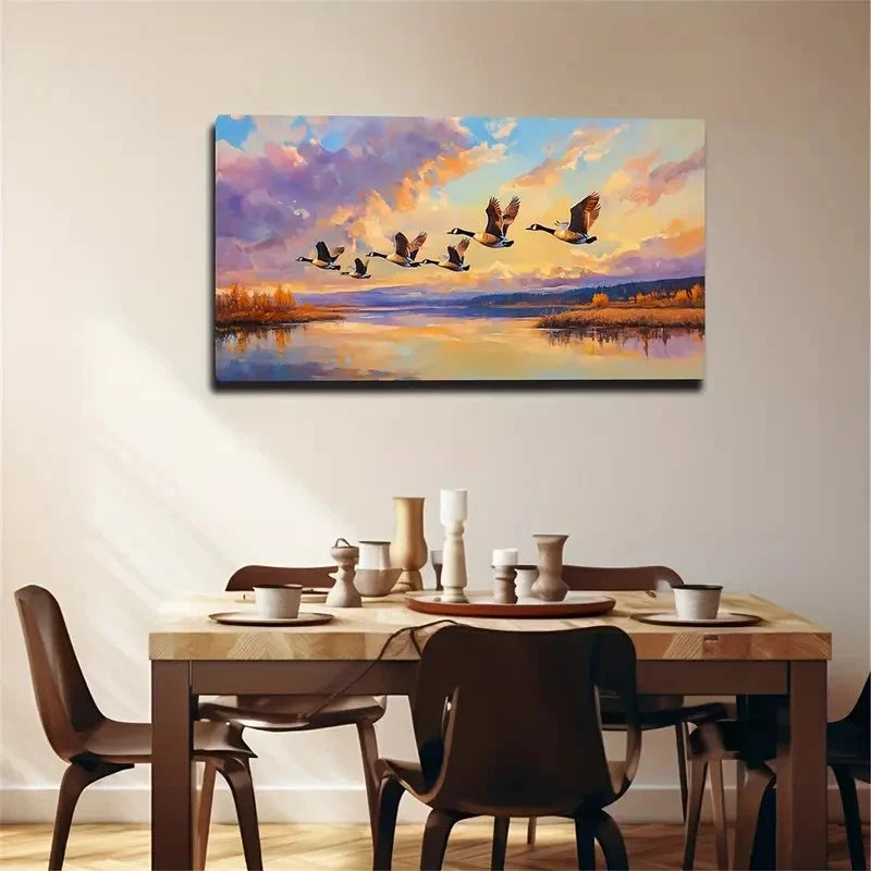 Birds Flying Far Away Serene Wall Art Canvas Office Home Room Framed 120x60cm