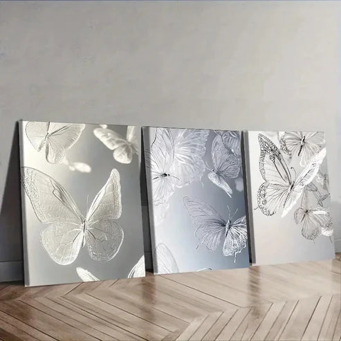 3pcs Modern Art Deco Butterfly Wall Art Canvas Unframed - High Quality Print 100% Australian Made Wall Canvas - Bella Home Decor