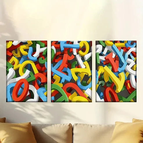 3pcs Fun letter accessories Wall Art Set Canvas Unframed - High Quality Print 100% Australian Made Wall Canvas - Bella Home Decor