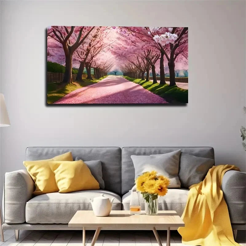 Dreamy Road Pink Petals Cinema Wall Art Canvas Office Home Room Framed 120x60cm