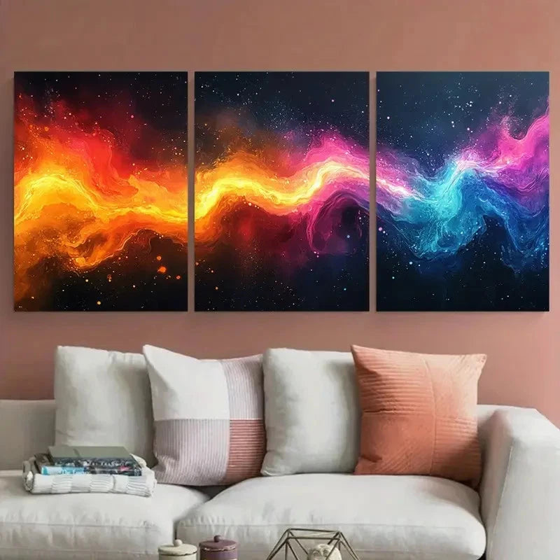 3pcs Vibrant Abstract Neon Modern Perfect Wall Art Set Canvas Framed 60x90cm - High Quality Print 100% Australian Made Wall Canvas Ready to Hang