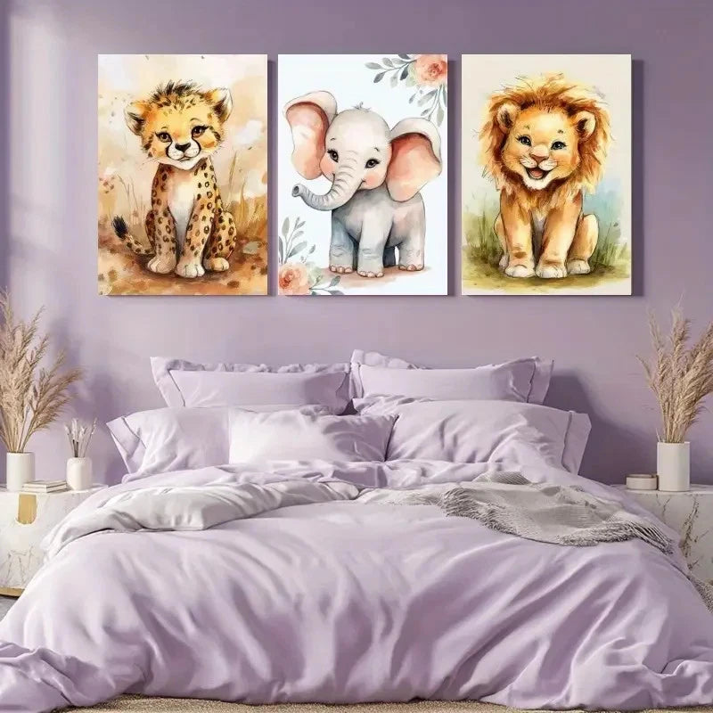 3pcs Youngsters Animal Canvas Wall Art Set Canvas Framed 60x90cm - High Quality Print 100% Australian Made Wall Canvas Ready to Hang - Bella Home Decor