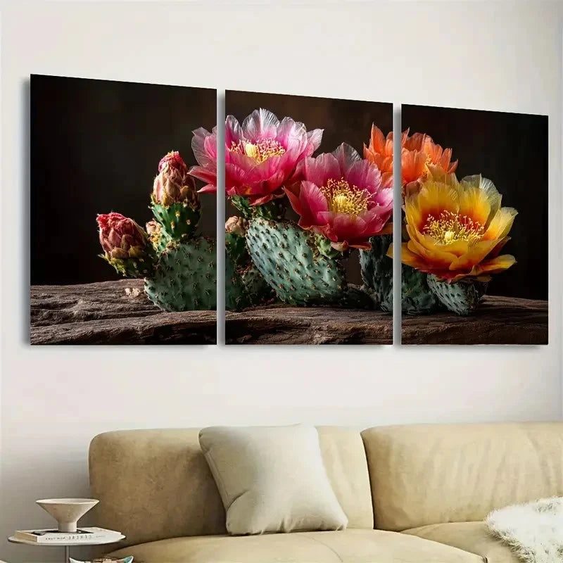 3pcs Vibrant Cactus Rustic Southwestern Wall Art Set Canvas Framed 40x60cm - High Quality Print 100% Australian Made Wall Canvas Ready to Hang