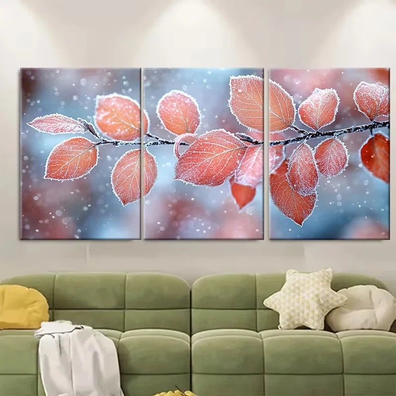 3pcs Frostbitten Leaves And Branches Metal Print Ready to Hang Art