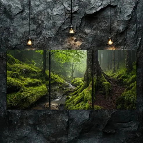3pcs Enchanted Woodland Scene with Misty Stream Wall Art Set Canvas Unframed - High Quality Print 100% Australian Made Wall Canvas