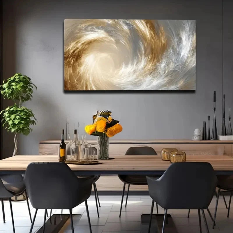 Golden & Gray Swirl Texture Mod Wall Art Canvas Office Home Room Framed 120x60cm