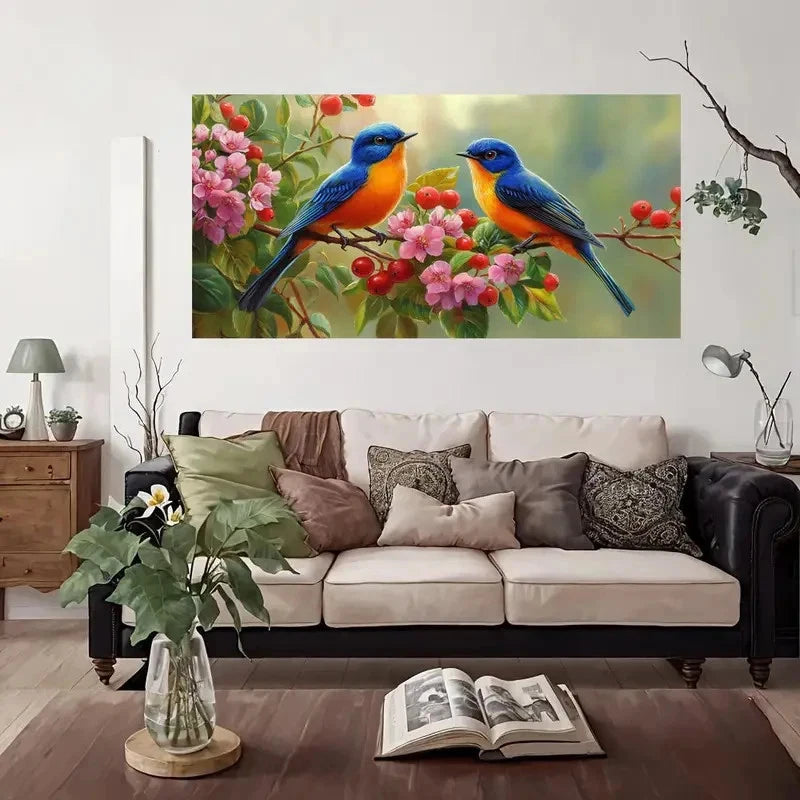Colorful Birds On Blossom Wall Art Canvas Office Home Room Framed 120x60cm
