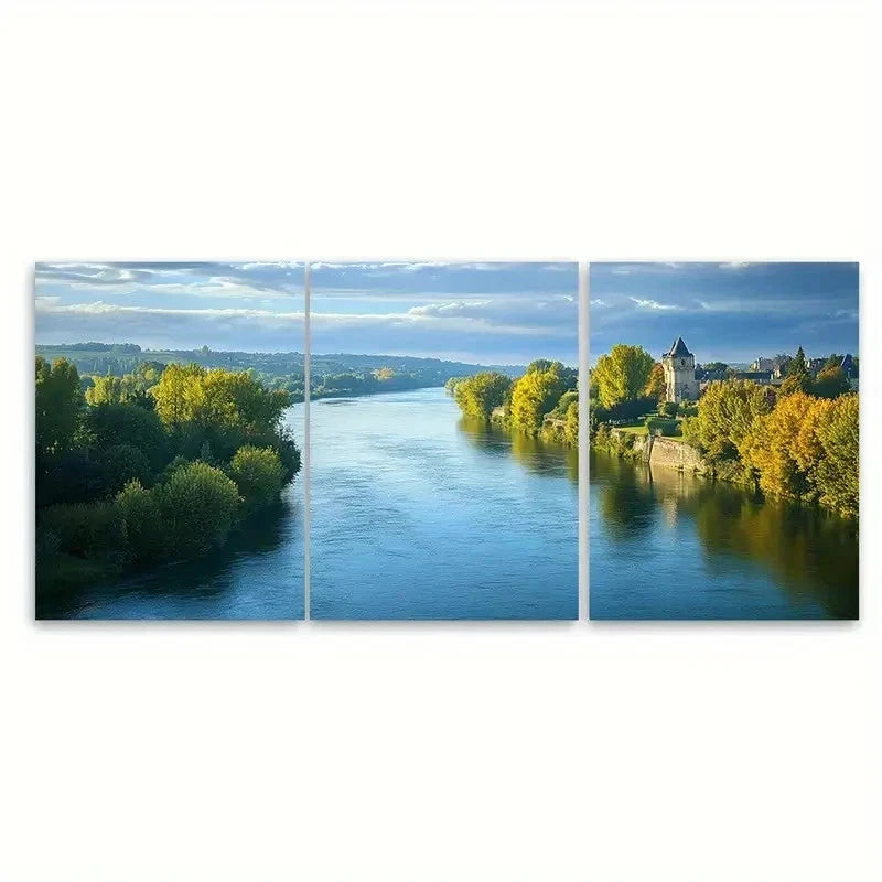 3pcs Champagne Ardenne River RE Wall Art Set Canvas Framed 40x60cm - High Quality Print 100% Australian Made Wall Canvas Ready to Hang - Bella Home Decor