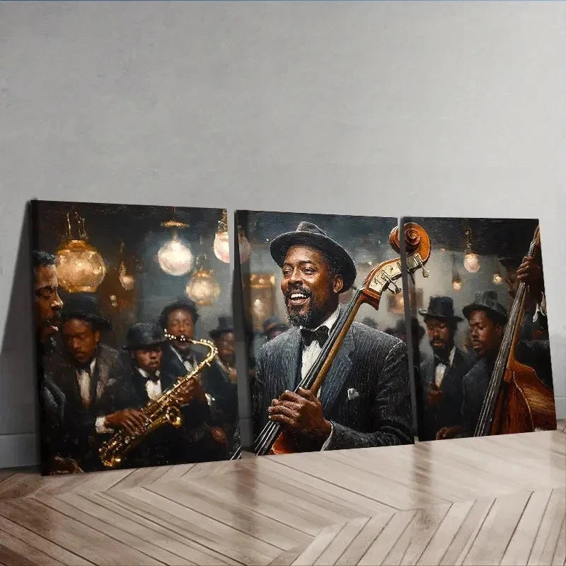 3pcs Featuring a Jazz Club Theme Wall Art Set Canvas Framed 50x70cm - High Quality Print 100% Australian Made Wall Canvas Ready to Hang