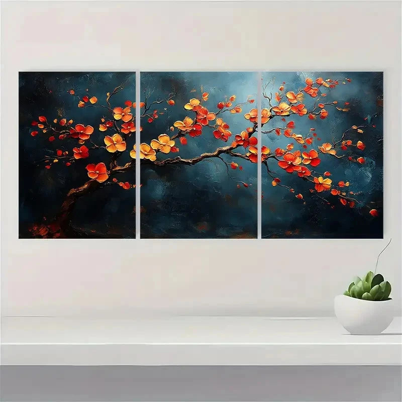 3pcs Golden Plum Blossom Tree DG Wall Art Set Canvas Framed 40x60cm - High Quality Print 100% Australian Made Wall Canvas Ready to Hang - Bella Home Decor