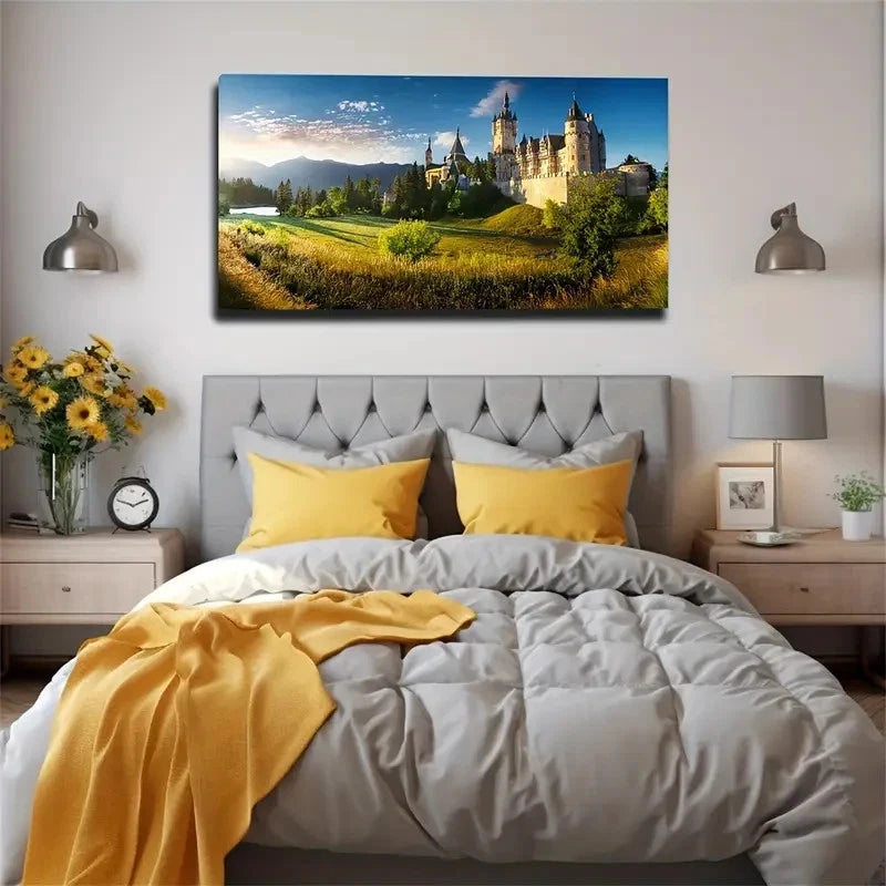 Castle On The Irish Prairie Wall Art Canvas Office Home Room Framed 120x60cm