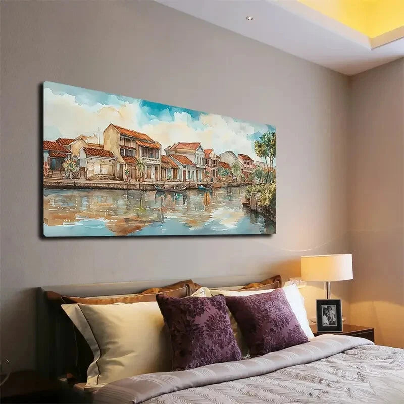 Serene River Scene Nordic Wall Art Canvas Office Home Room Framed 120x60cm - Bella Home Decor