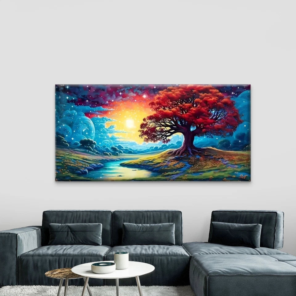 Magical Tree Sunset Landscape Wall Art Canvas Office Home Room Framed 120x60cm