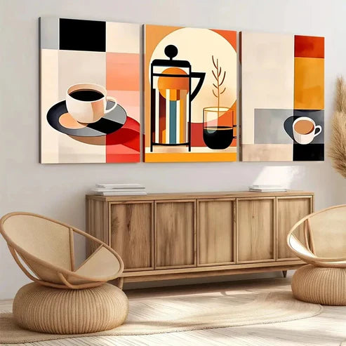 3pcs Modern Art Stylish Abstract Geometric Wall Art Set Canvas Unframed - High Quality Print 100% Australian Made Wall Canvas