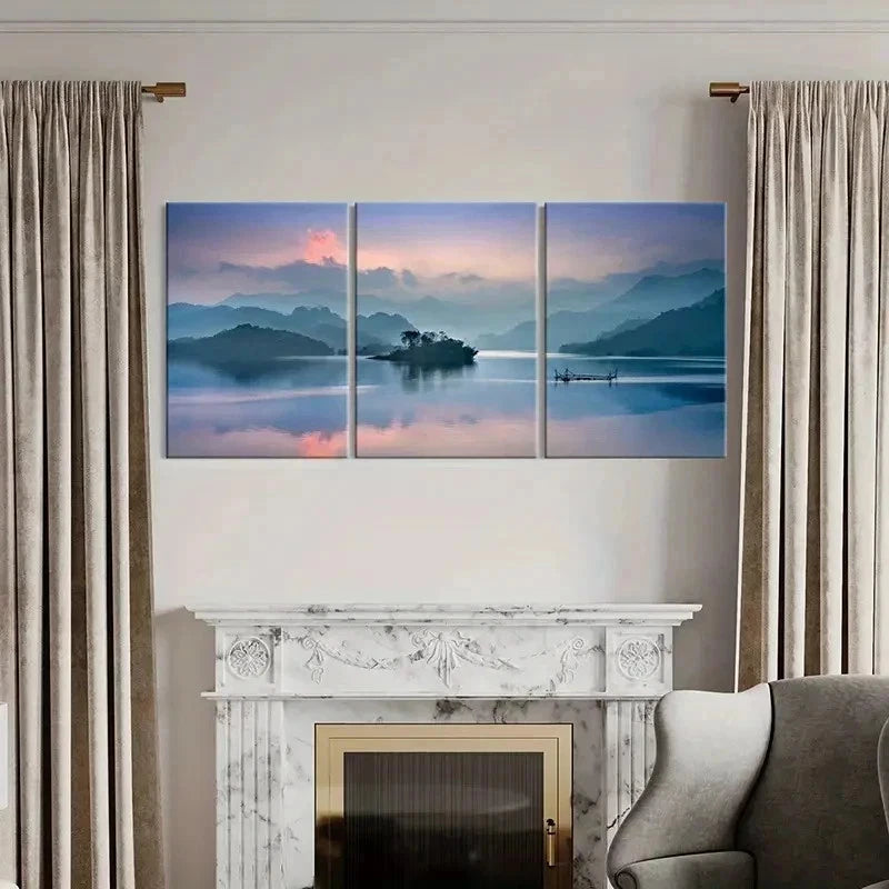 3pcs Lake Forest And Mountain Decoration Wall Art Set Canvas Framed 50x70cm - High Quality Print 100% Australian Made Wall Canvas Ready to Hang