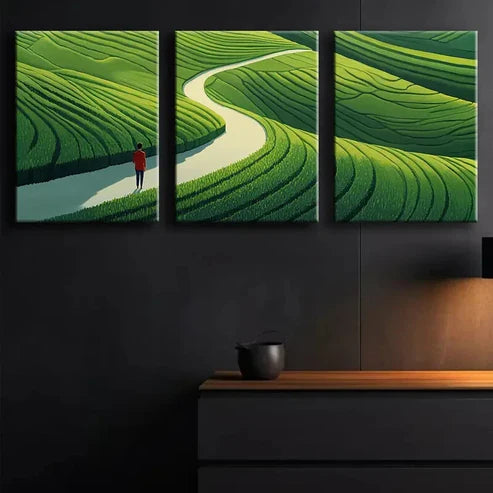 3pcs Triptych Green Landscape Rolled Nature Wall Art Set Canvas Unframed - High Quality Print 100% Australian Made Wall Canvas