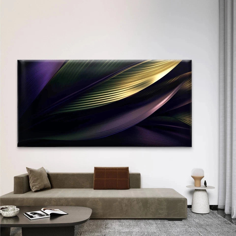 Green and Gold Leaves Wall Art Canvas Office Home Room Framed 120x60cm