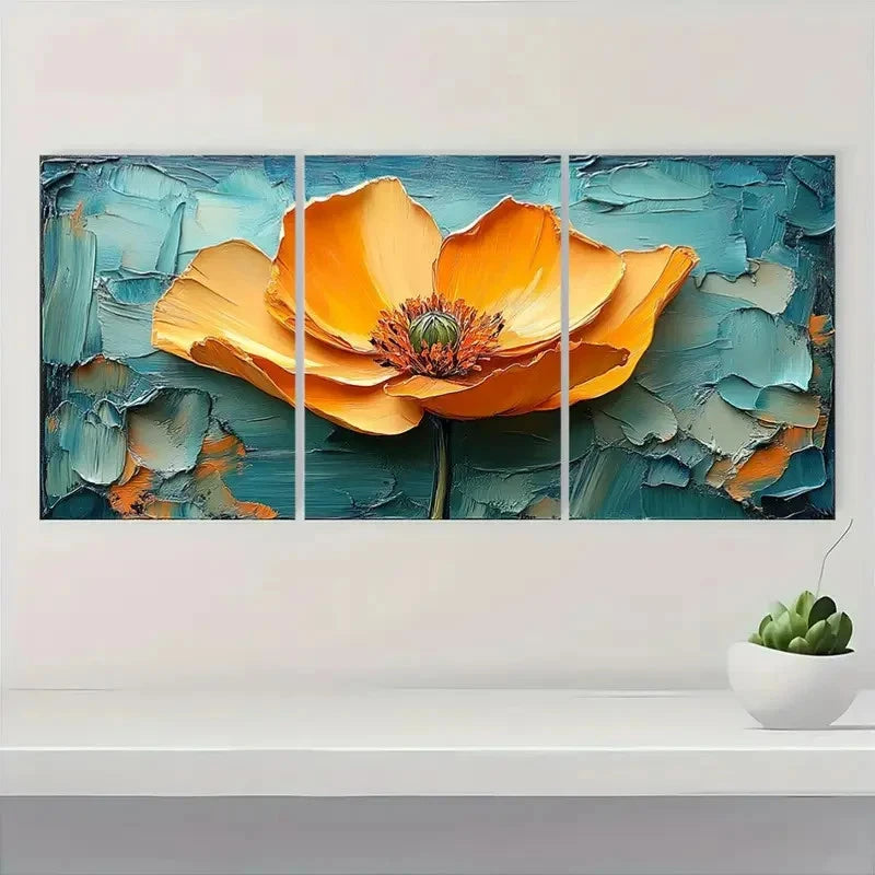3pcs Vibrant California Poppy GH Wall Art Set Canvas Framed 50x70cm - High Quality Print 100% Australian Made Wall Canvas Ready to Hang